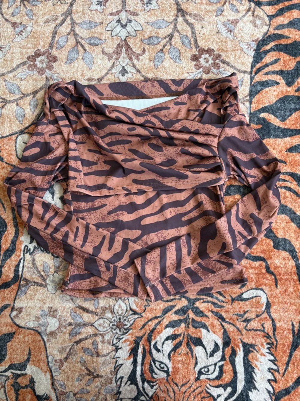 SHEIN Brown and Dark Brown Animal Print Long Sleeve Top